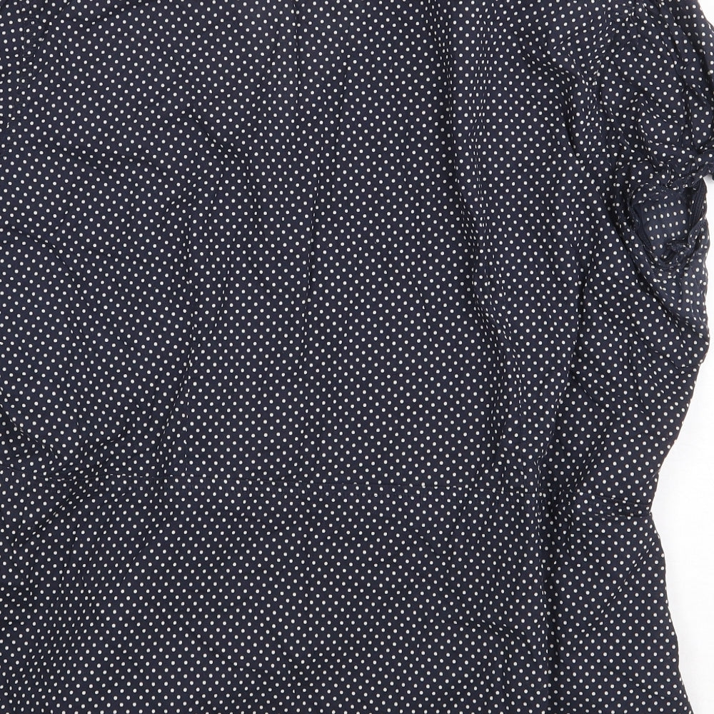 Marks and Spencer Womens Blue Polka Dot 100% Cotton Basic Blouse Size 18 V-Neck