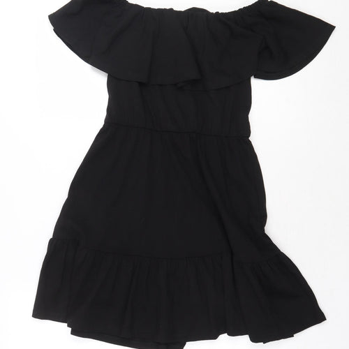 ASOS Womens Black 100% Cotton Fit & Flare Size 6 Off the Shoulder Pullover