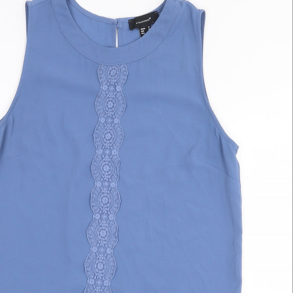 Atmosphere Womens Blue Polyester Basic Blouse Size 10 Round Neck