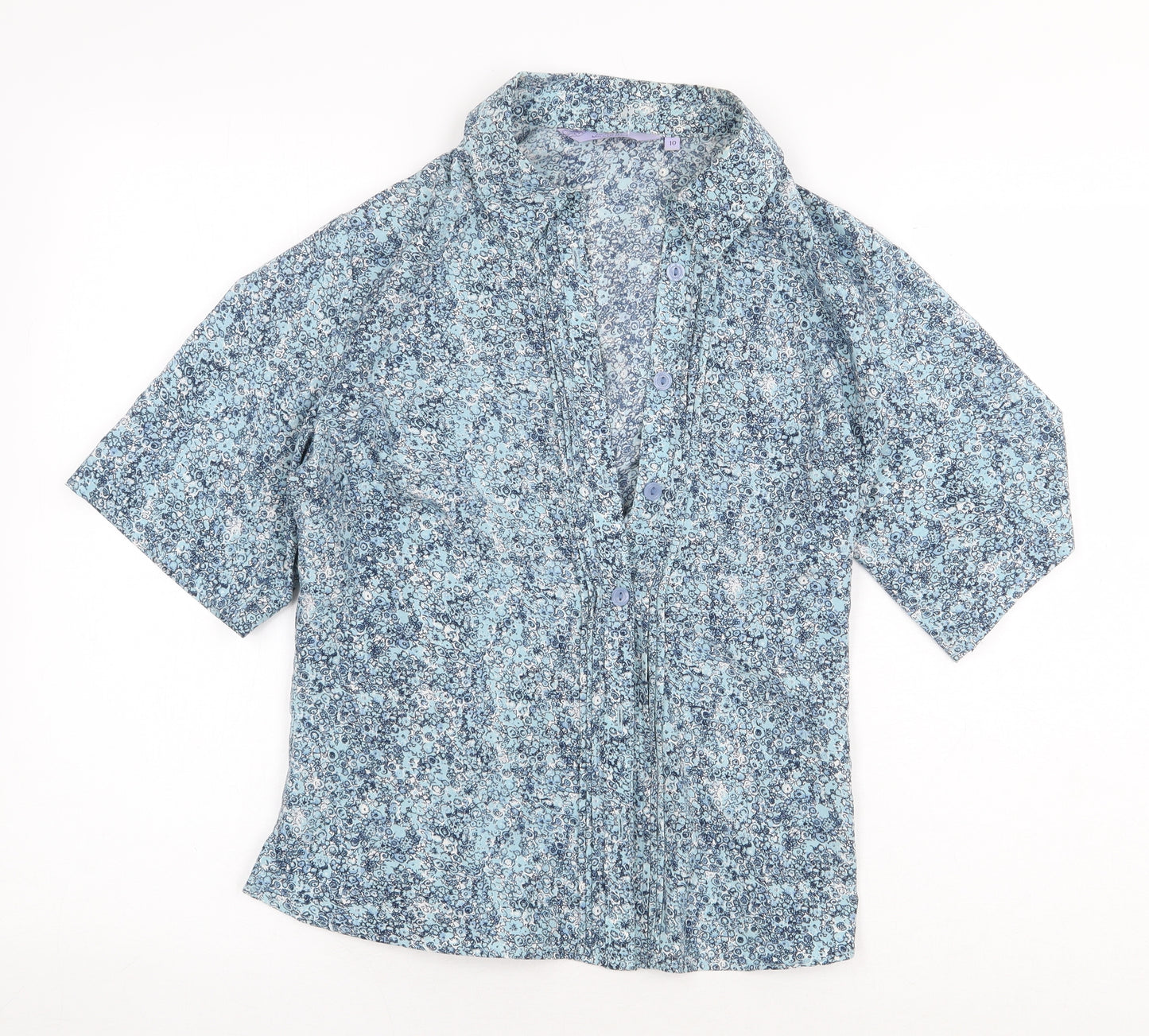 Honor Millburn Womens Blue Geometric Polyester Basic Button-Up Size 10 Collared