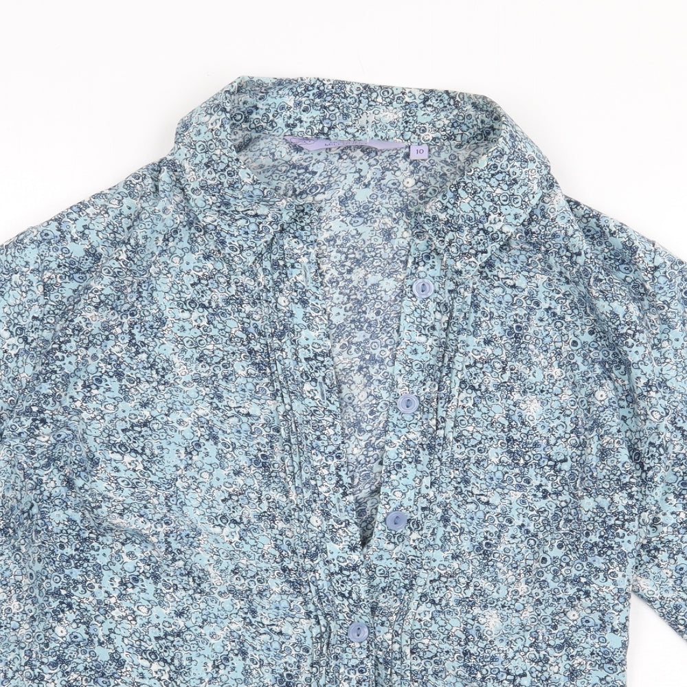 Honor Millburn Womens Blue Geometric Polyester Basic Button-Up Size 10 Collared