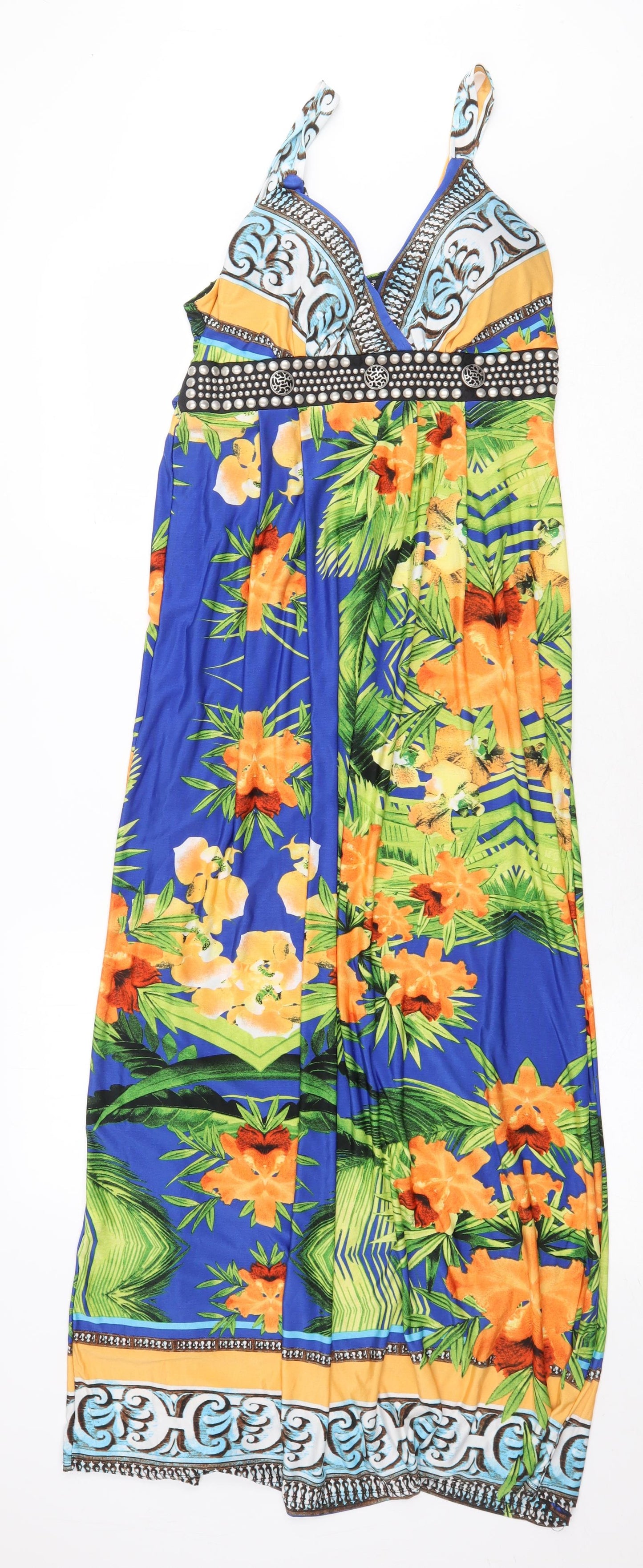Esperance Paris Womens Multicoloured Floral Polyester A-Line Size L V-Neck Tie