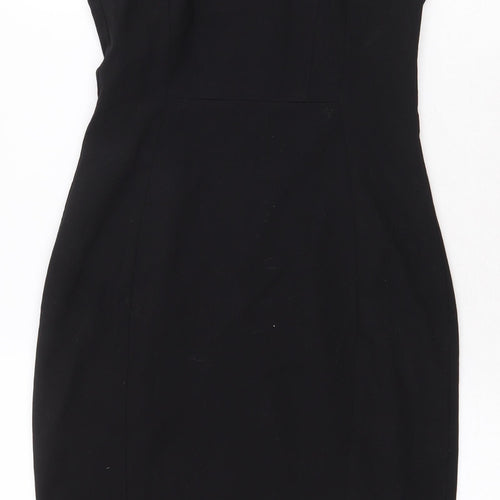 H&M Womens Black Polyester Pencil Dress Size 6 Boat Neck Zip
