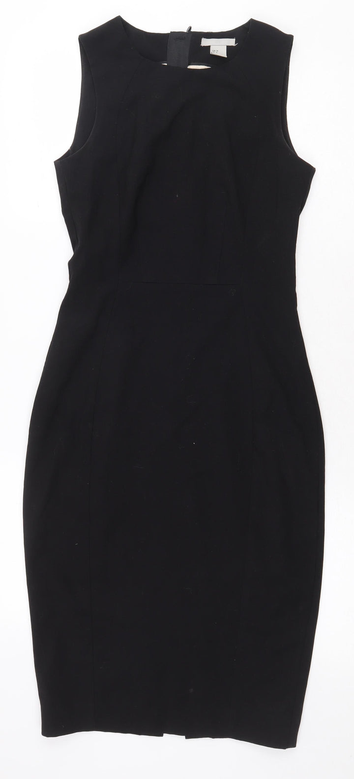 H&M Womens Black Polyester Pencil Dress Size 6 Boat Neck Zip