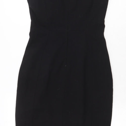 H&M Womens Black Polyester Pencil Dress Size 6 Boat Neck Zip
