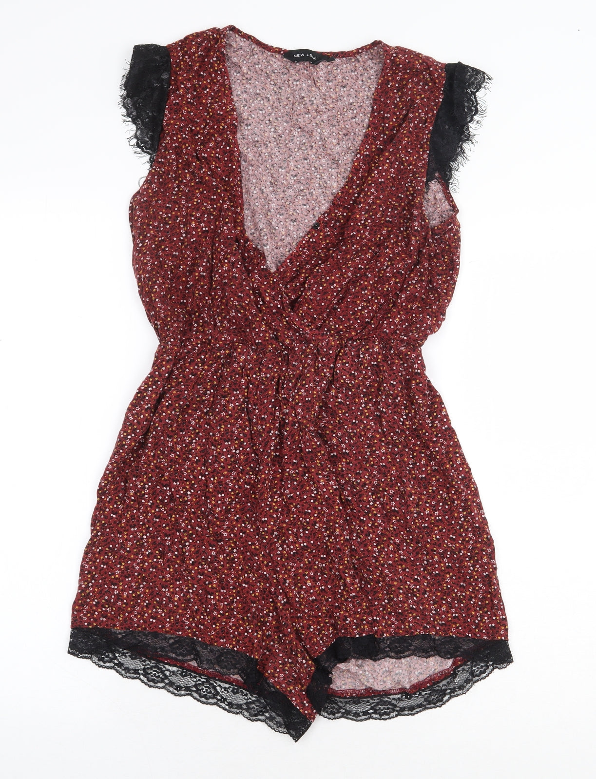 New Look Maternity Womens Red Floral Viscose Playsuit One-Piece Size 12 Pullover - Lace Trim