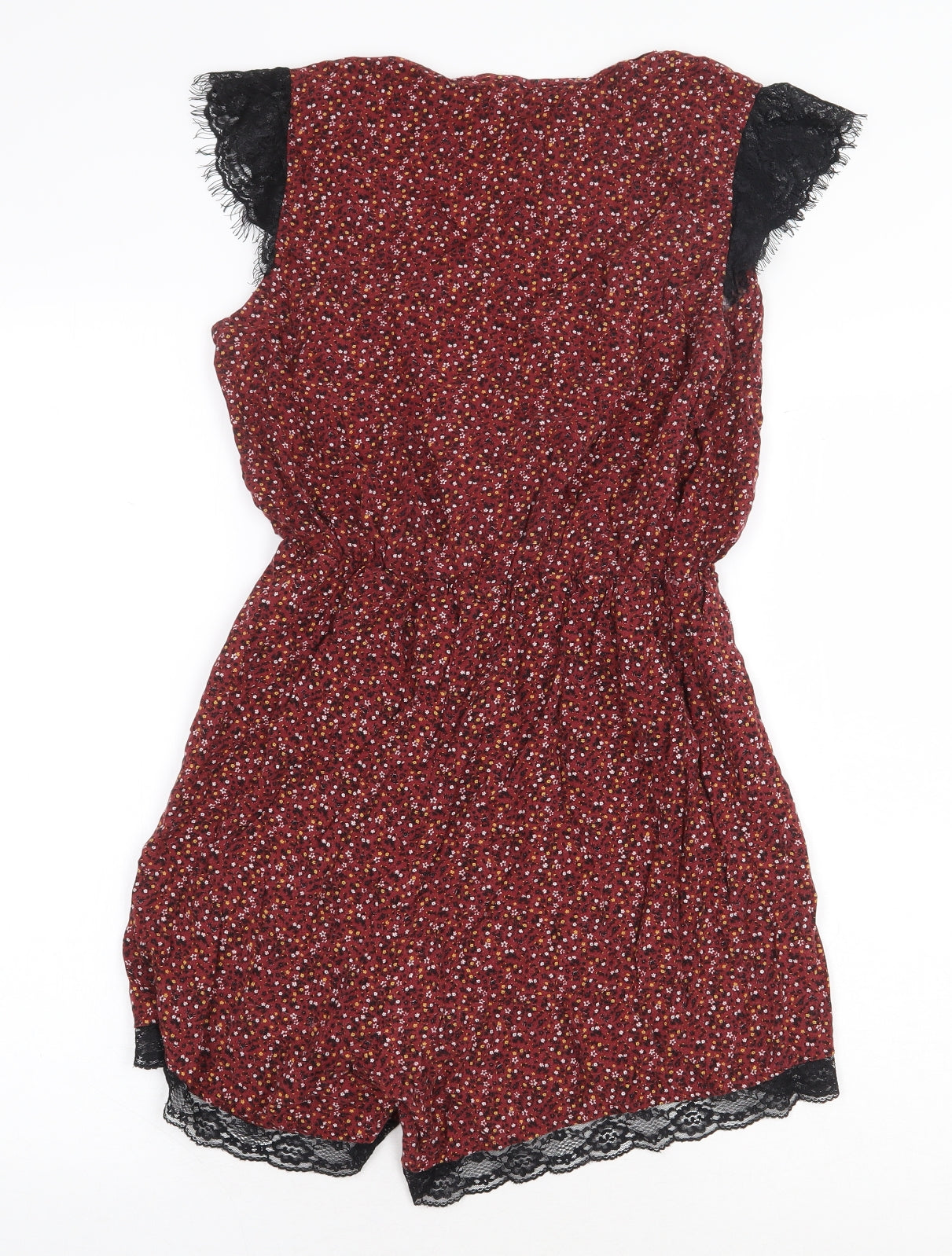 New Look Maternity Womens Red Floral Viscose Playsuit One-Piece Size 12 Pullover - Lace Trim