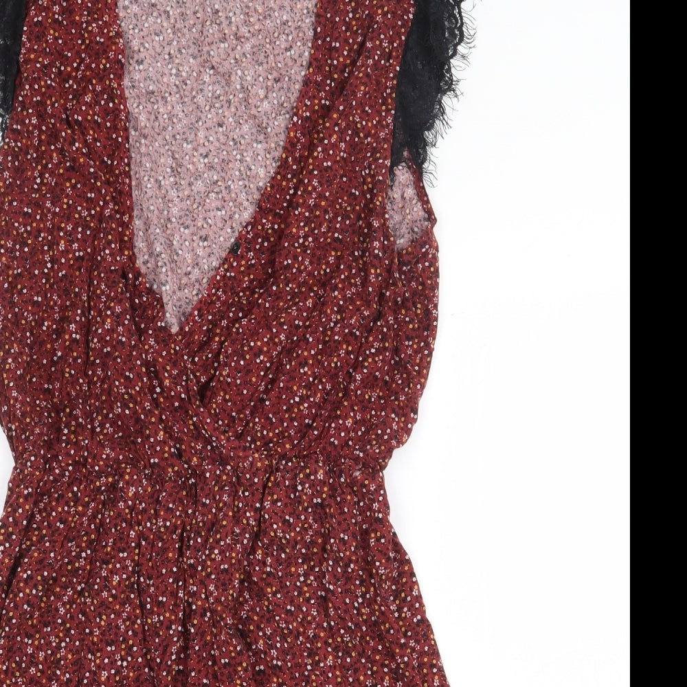 New Look Maternity Womens Red Floral Viscose Playsuit One-Piece Size 12 Pullover - Lace Trim
