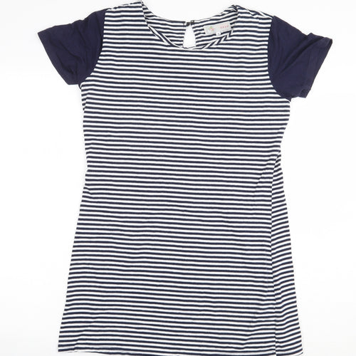 Cameo Rose Womens White Striped Cotton T-Shirt Dress Size M Round Neck Button
