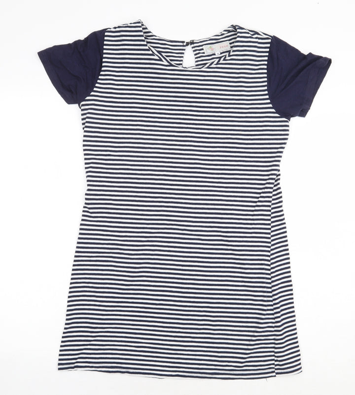 Cameo Rose Womens White Striped Cotton T-Shirt Dress Size M Round Neck Button