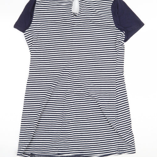 Cameo Rose Womens White Striped Cotton T-Shirt Dress Size M Round Neck Button
