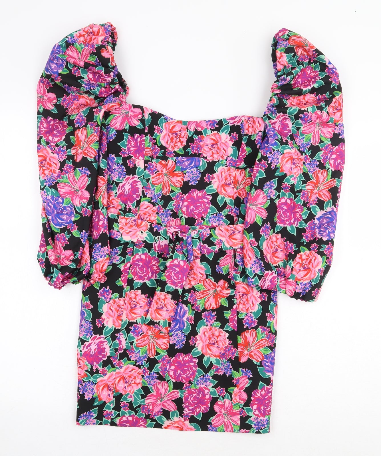 Zara Womens Multicoloured Floral Polyester Mini Size M Square Neck Zip