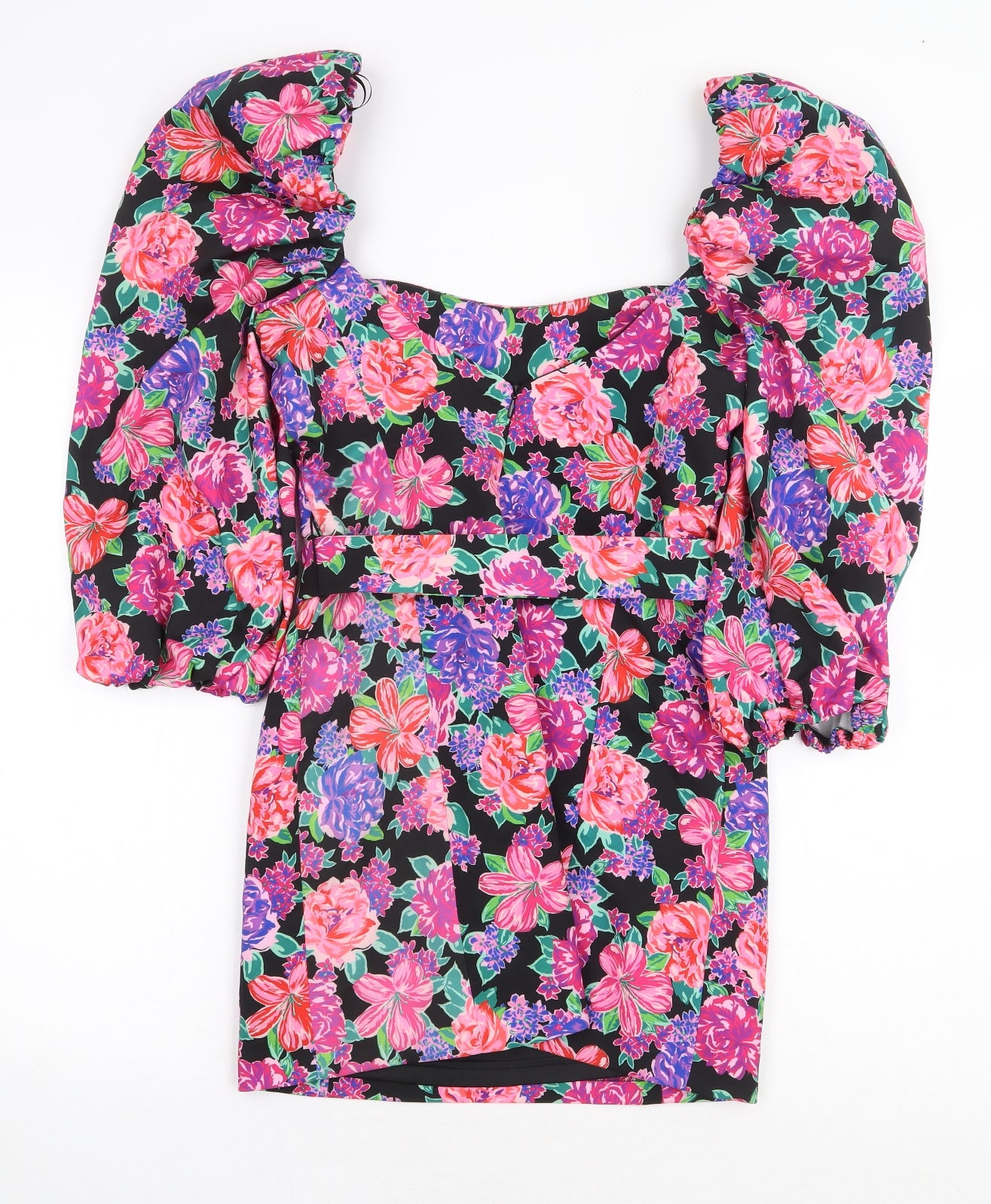 Zara Womens Multicoloured Floral Polyester Mini Size M Square Neck Zip