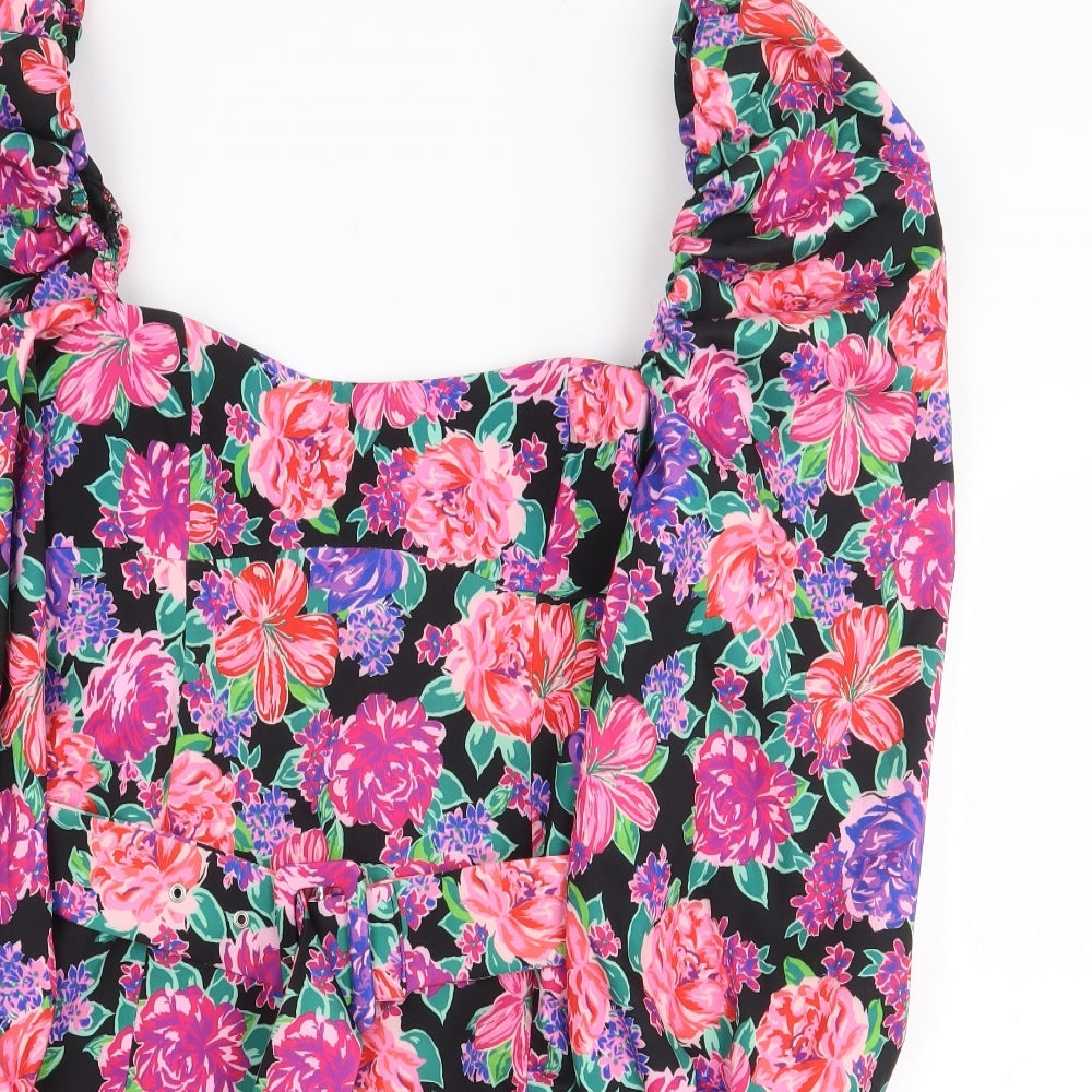 Zara Womens Multicoloured Floral Polyester Mini Size M Square Neck Zip