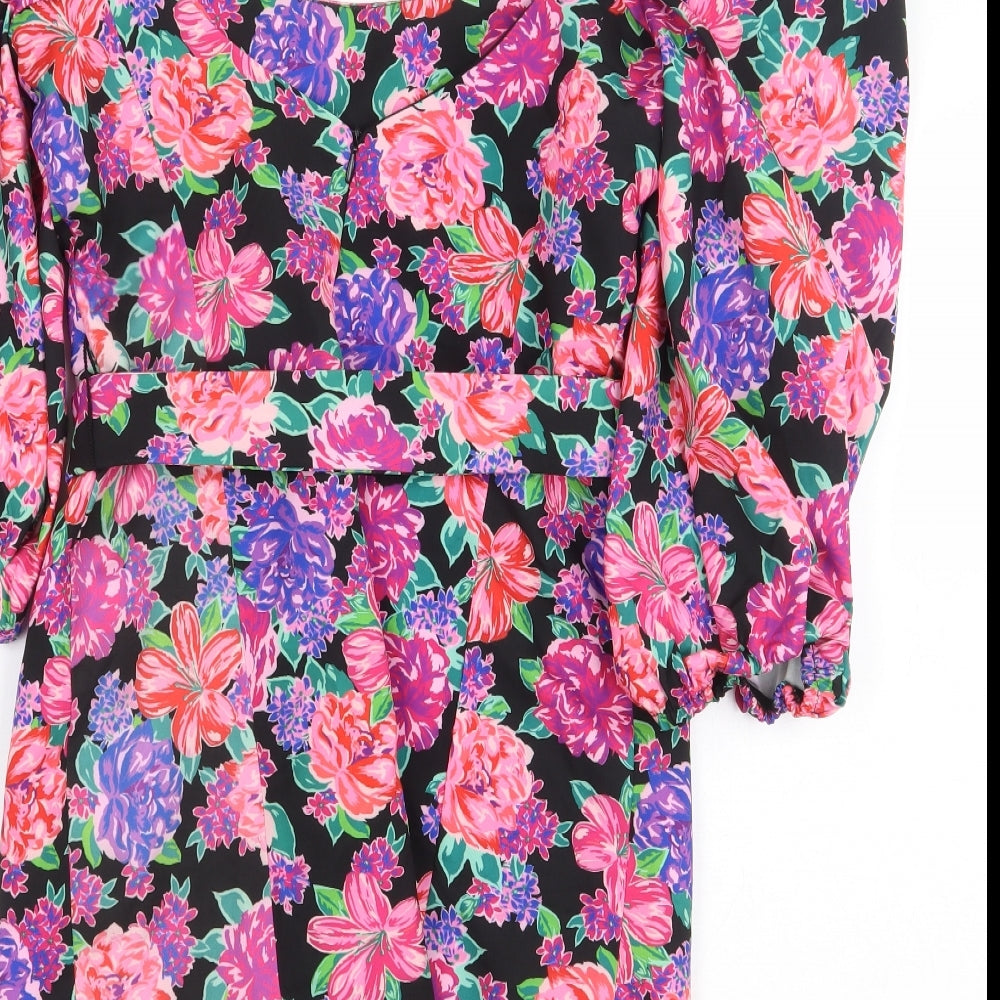 Zara Womens Multicoloured Floral Polyester Mini Size M Square Neck Zip