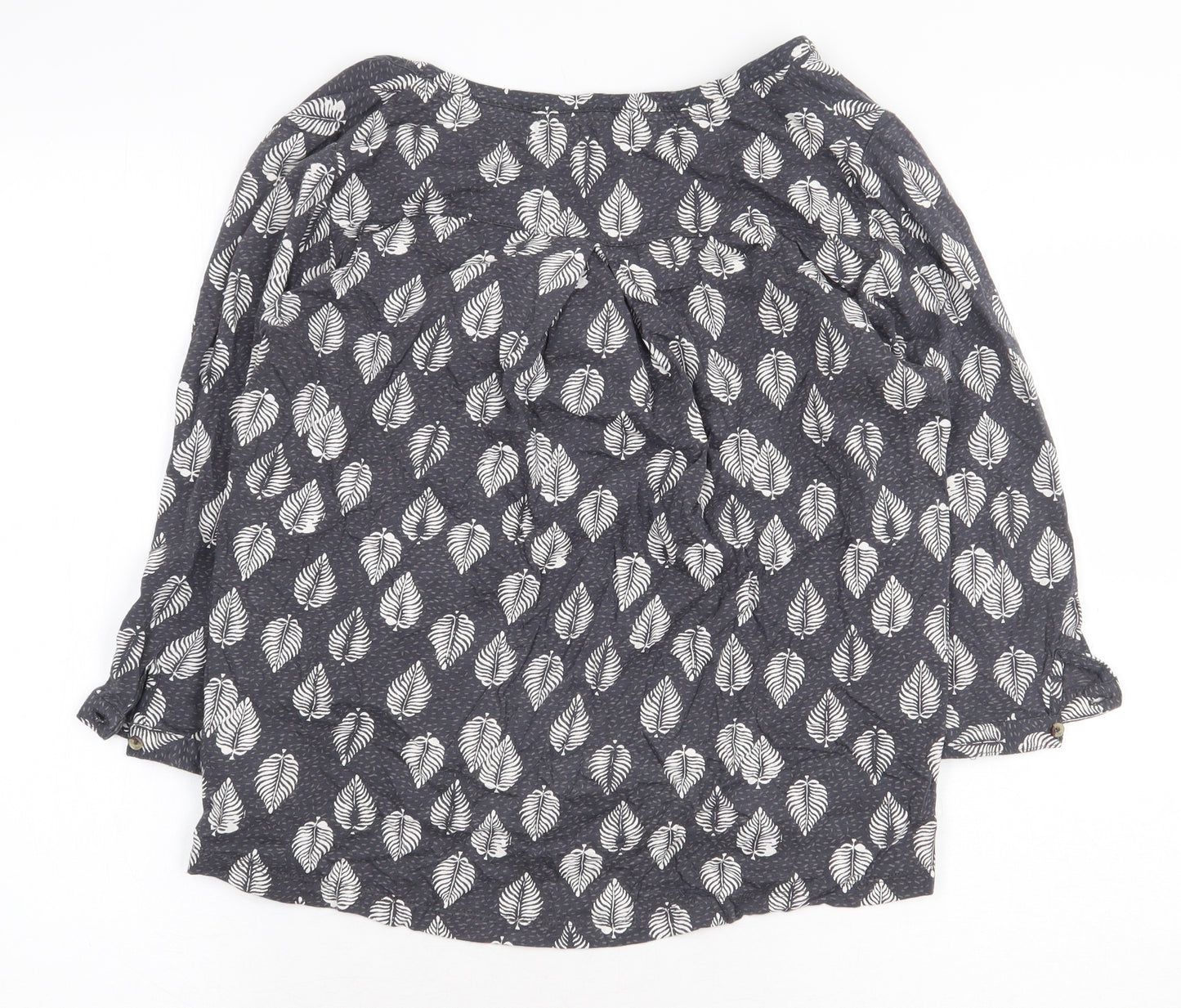 White Stuff Womens Grey Floral 100% Cotton Basic Blouse Size 10 V-Neck - Leaf Pattern
