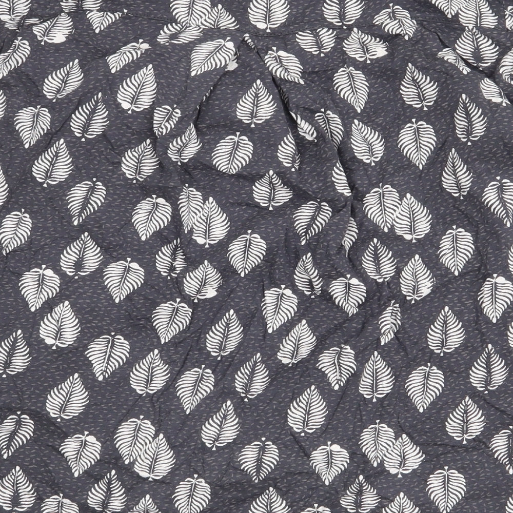 White Stuff Womens Grey Floral 100% Cotton Basic Blouse Size 10 V-Neck - Leaf Pattern