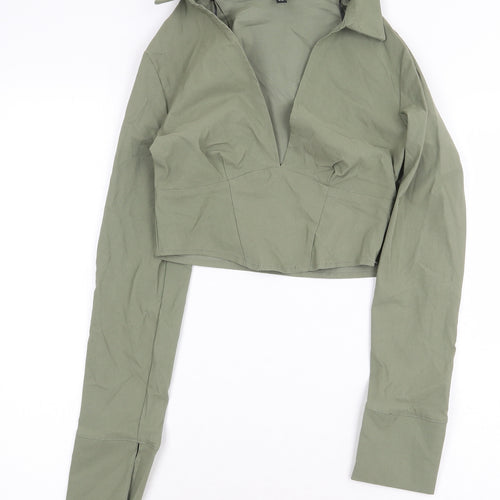 H&M Womens Green Viscose Cropped Blouse Size S Collared