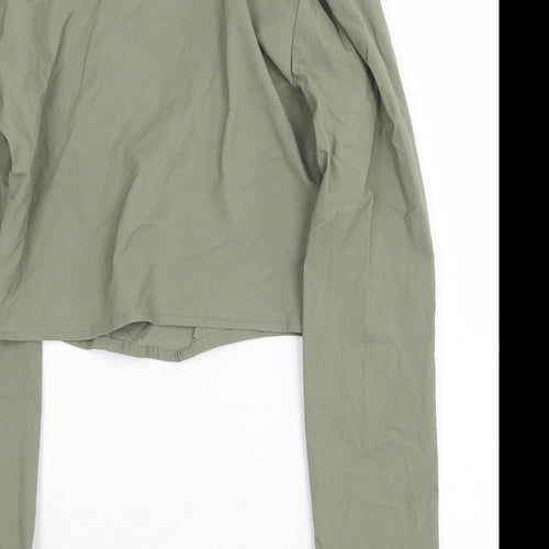 H&M Womens Green Viscose Cropped Blouse Size S Collared