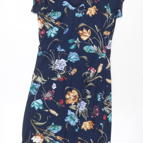 Formula Joven Womens Blue Floral Polyester A-Line Size 10 V-Neck Pullover
