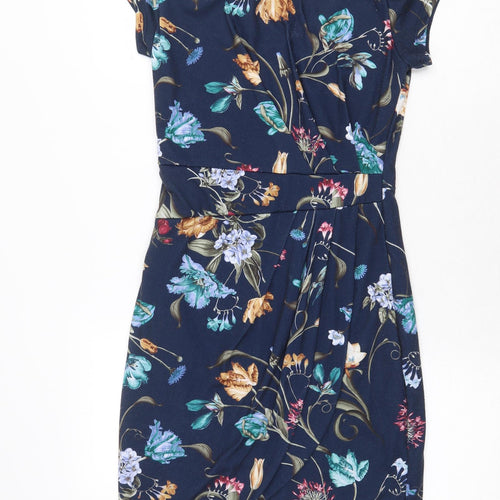 Formula Joven Womens Blue Floral Polyester A-Line Size 10 V-Neck Pullover