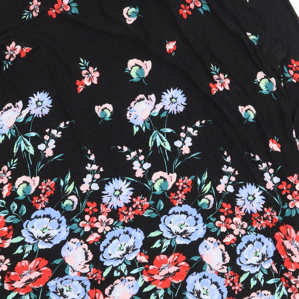 Preworn Womens Black Floral Viscose Tunic Blouse Size 22 Round Neck