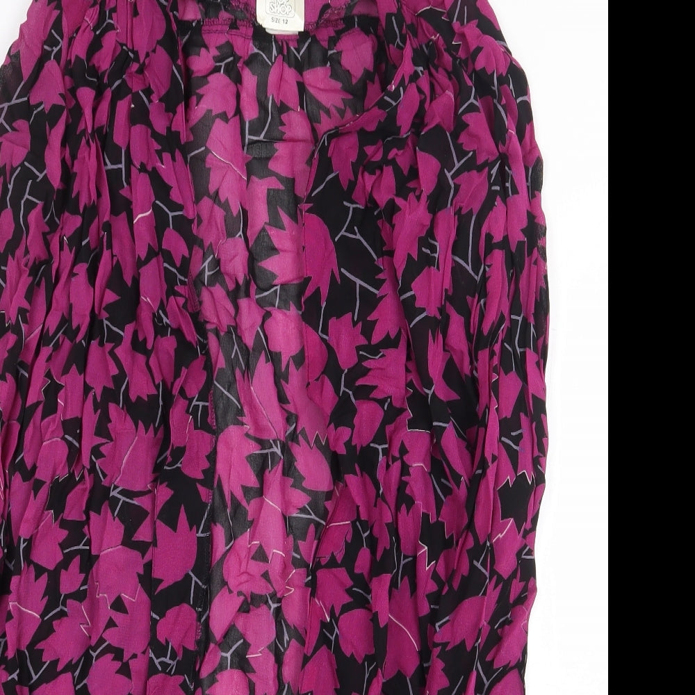 Topshop Womens Purple Floral Acetate Basic Blouse Size 12 V-Neck