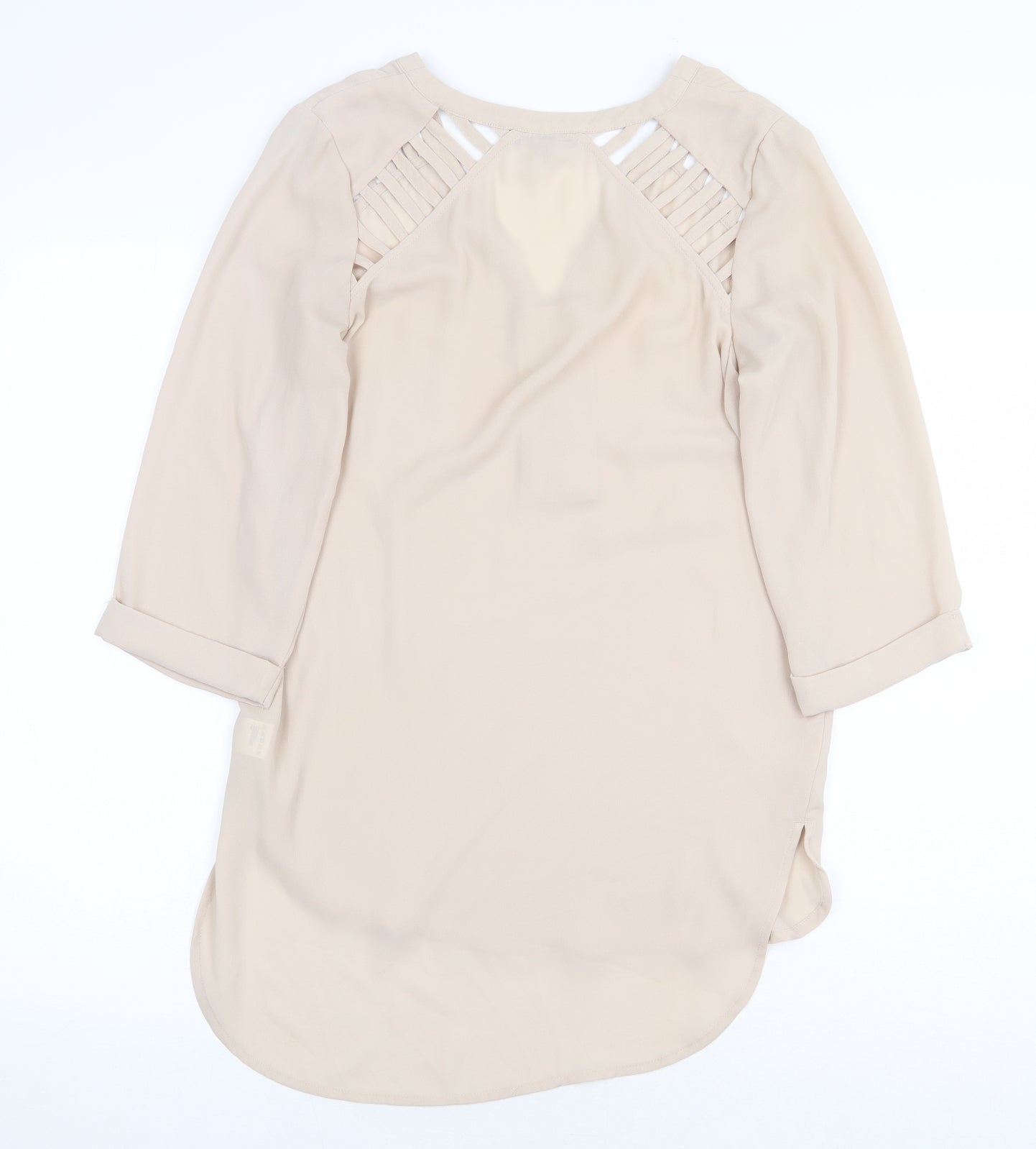 Warehouse Womens Beige Polyester Basic Blouse Size 8 V-Neck