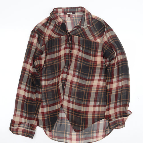 NEXT Womens Multicoloured Plaid Polyester Basic Button-Up Size 10 Collared