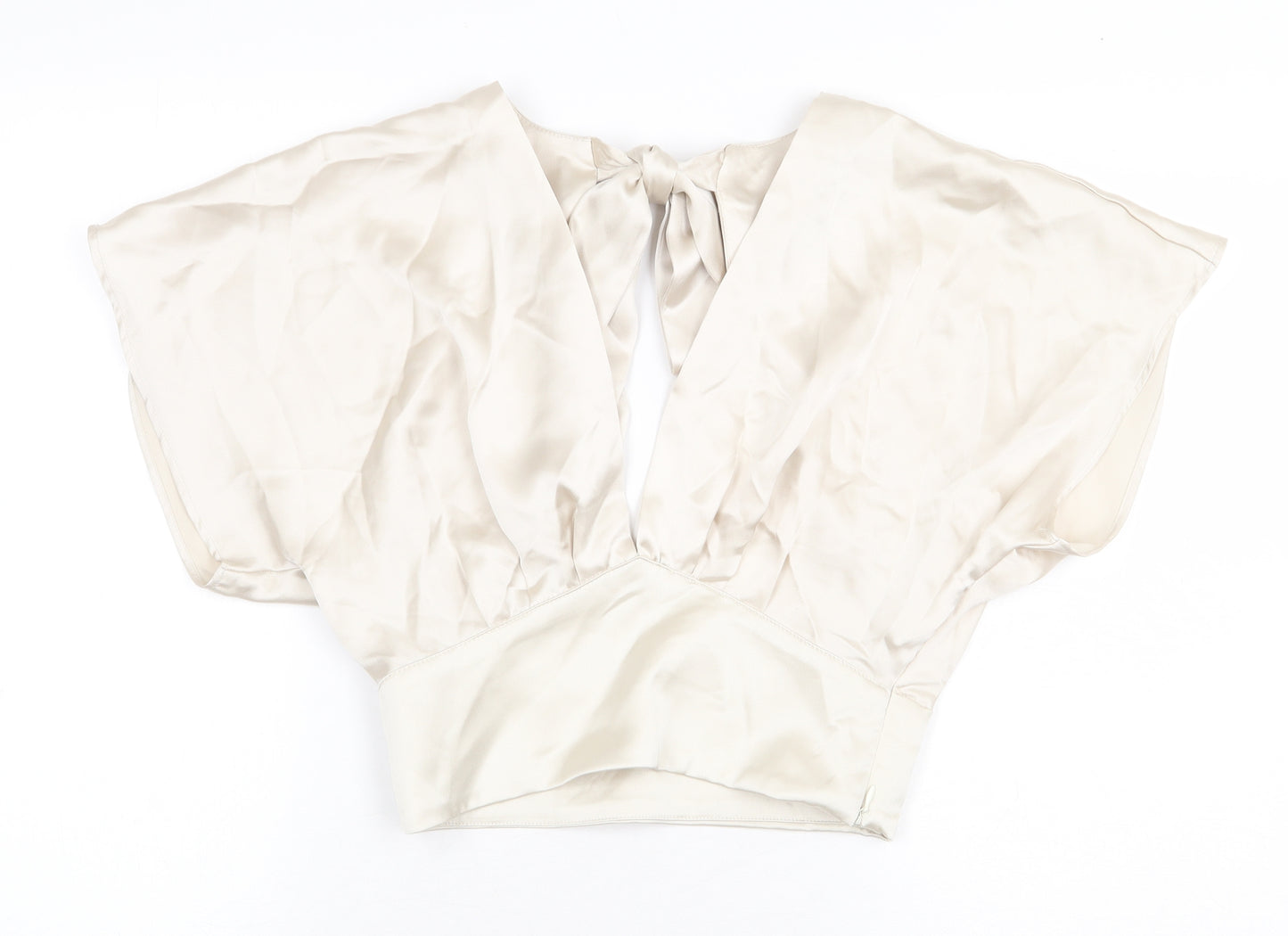 Zara Womens Beige Polyester Cropped Blouse Size S V-Neck