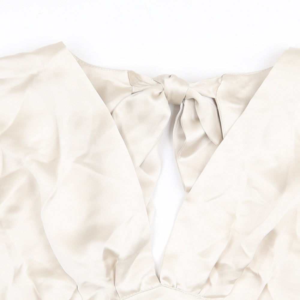 Zara Womens Beige Polyester Cropped Blouse Size S V-Neck
