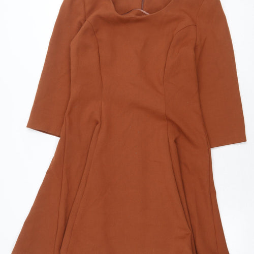 ASOS Womens Brown Polyester A-Line Size 12 Scoop Neck Zip