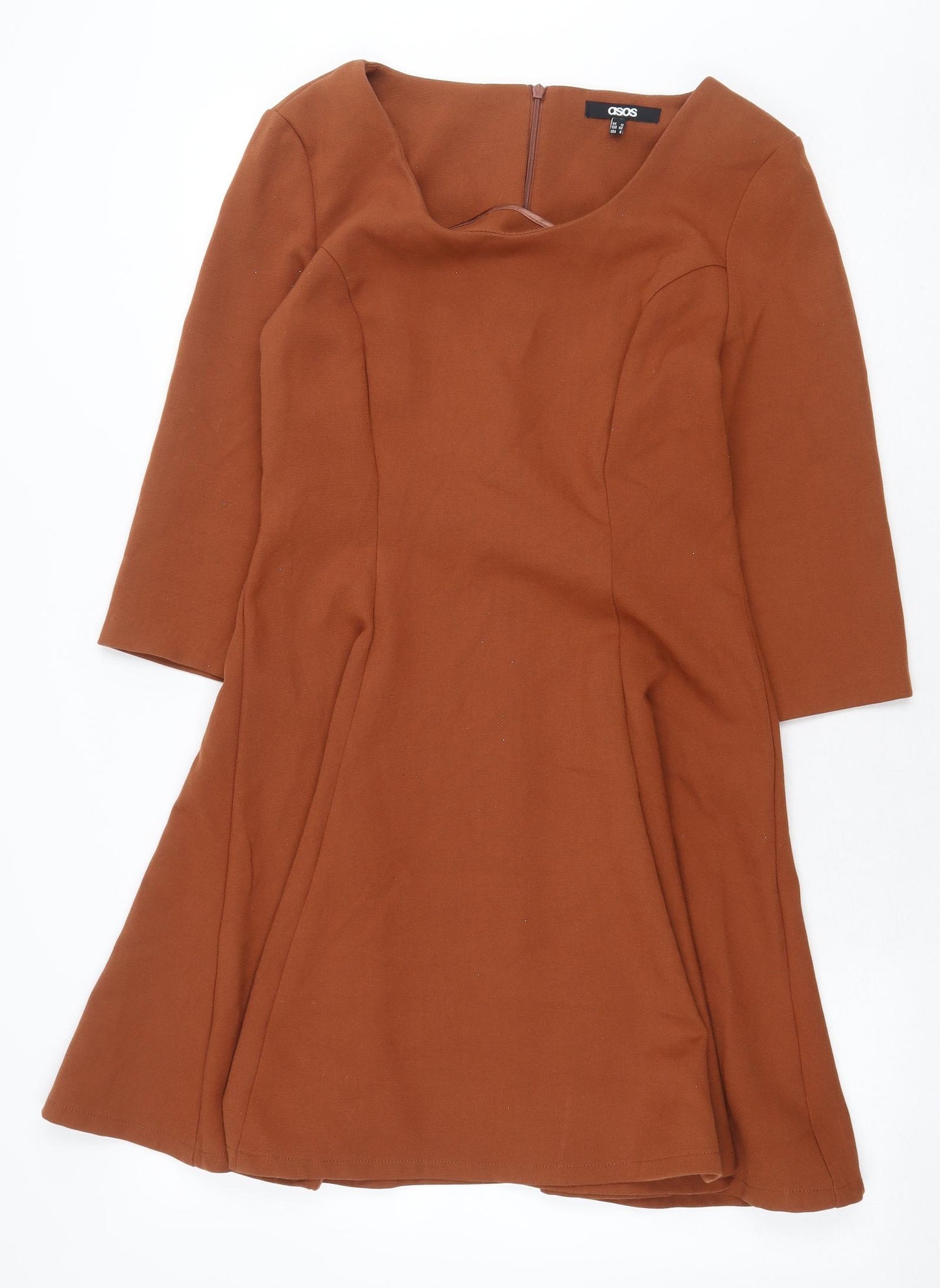 ASOS Womens Brown Polyester A-Line Size 12 Scoop Neck Zip