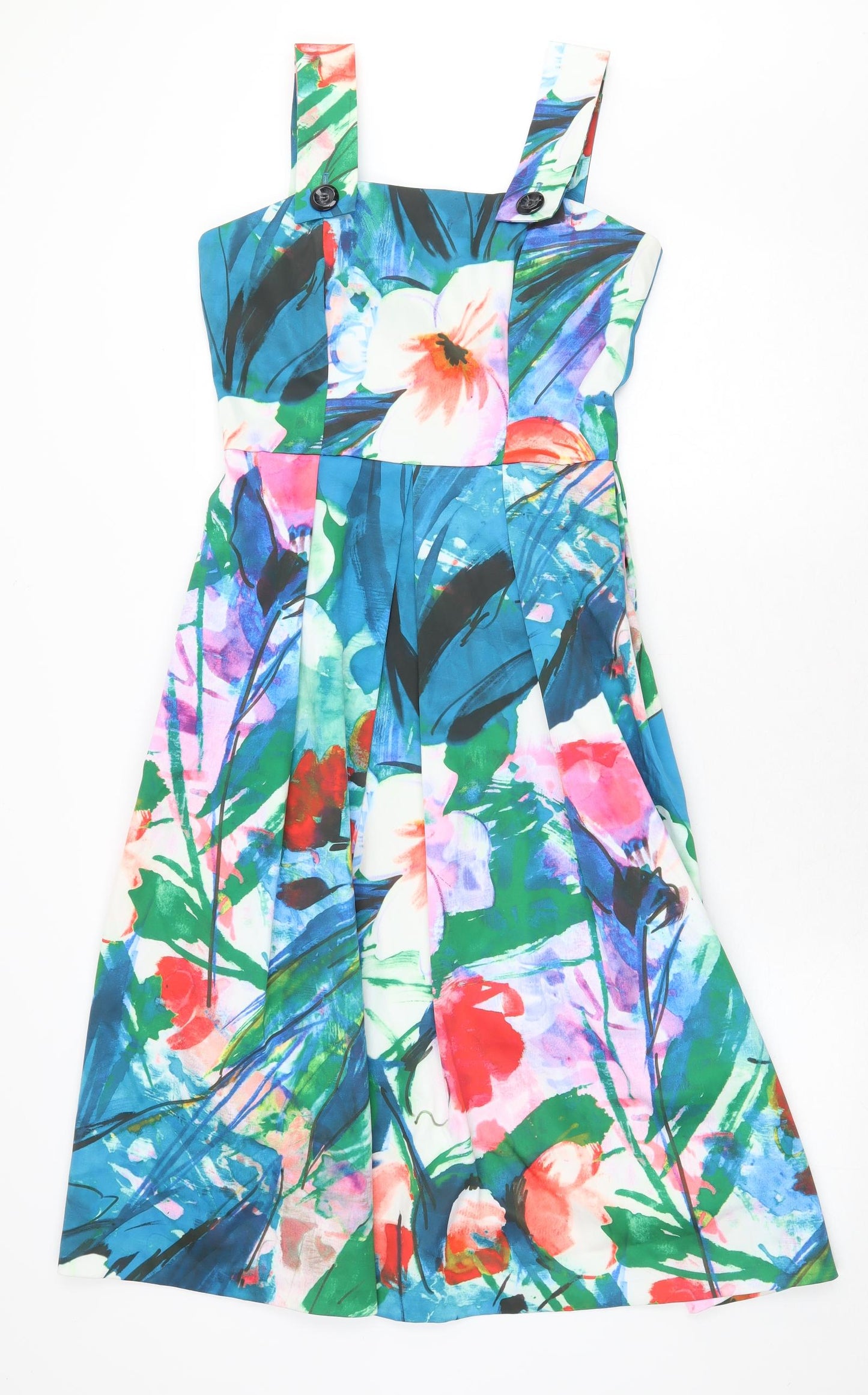 Closet London Womens Multicoloured Floral Polyester Tank Dress Size 10 Square Neck Zip
