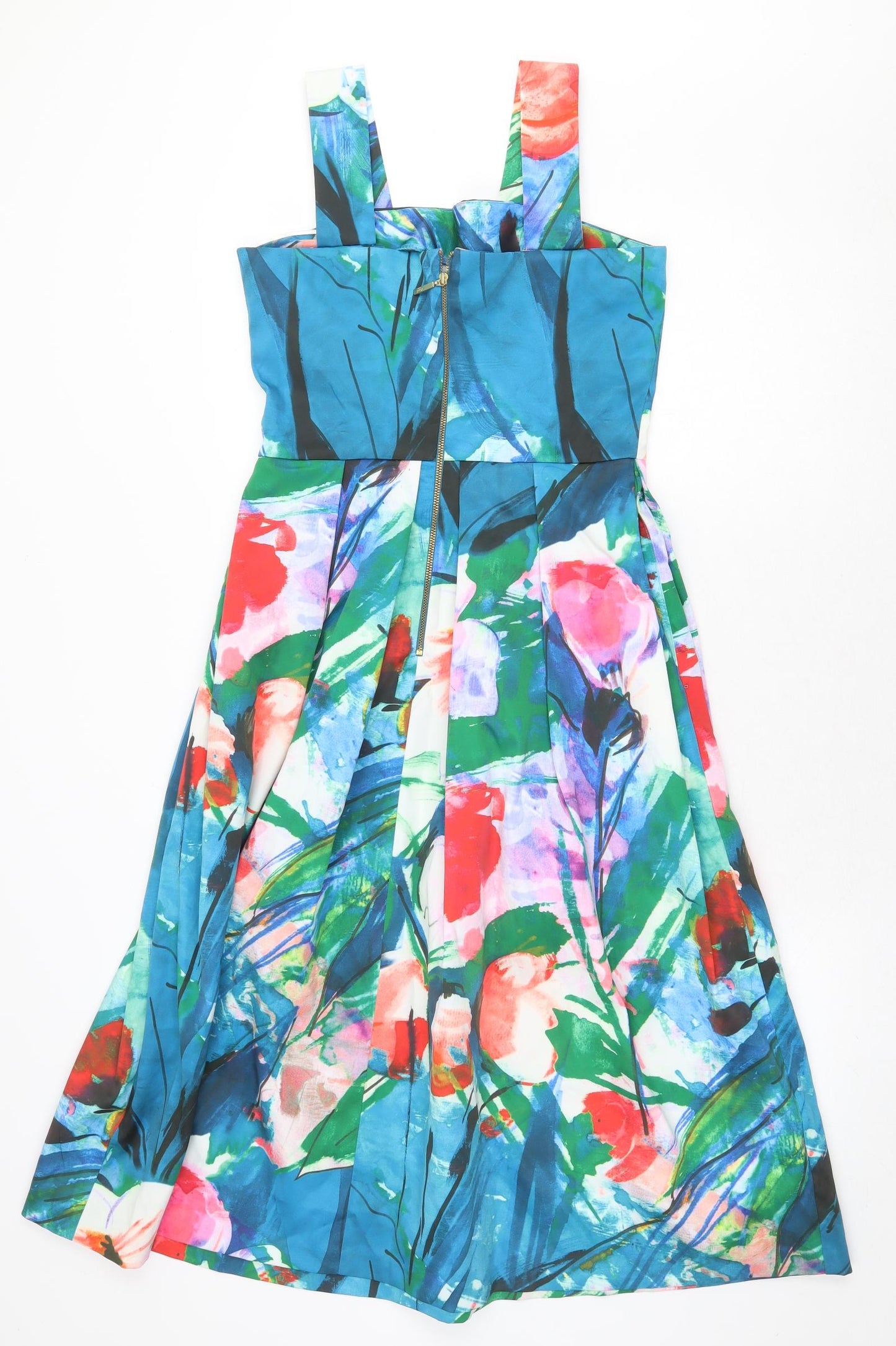 Closet London Womens Multicoloured Floral Polyester Tank Dress Size 10 Square Neck Zip