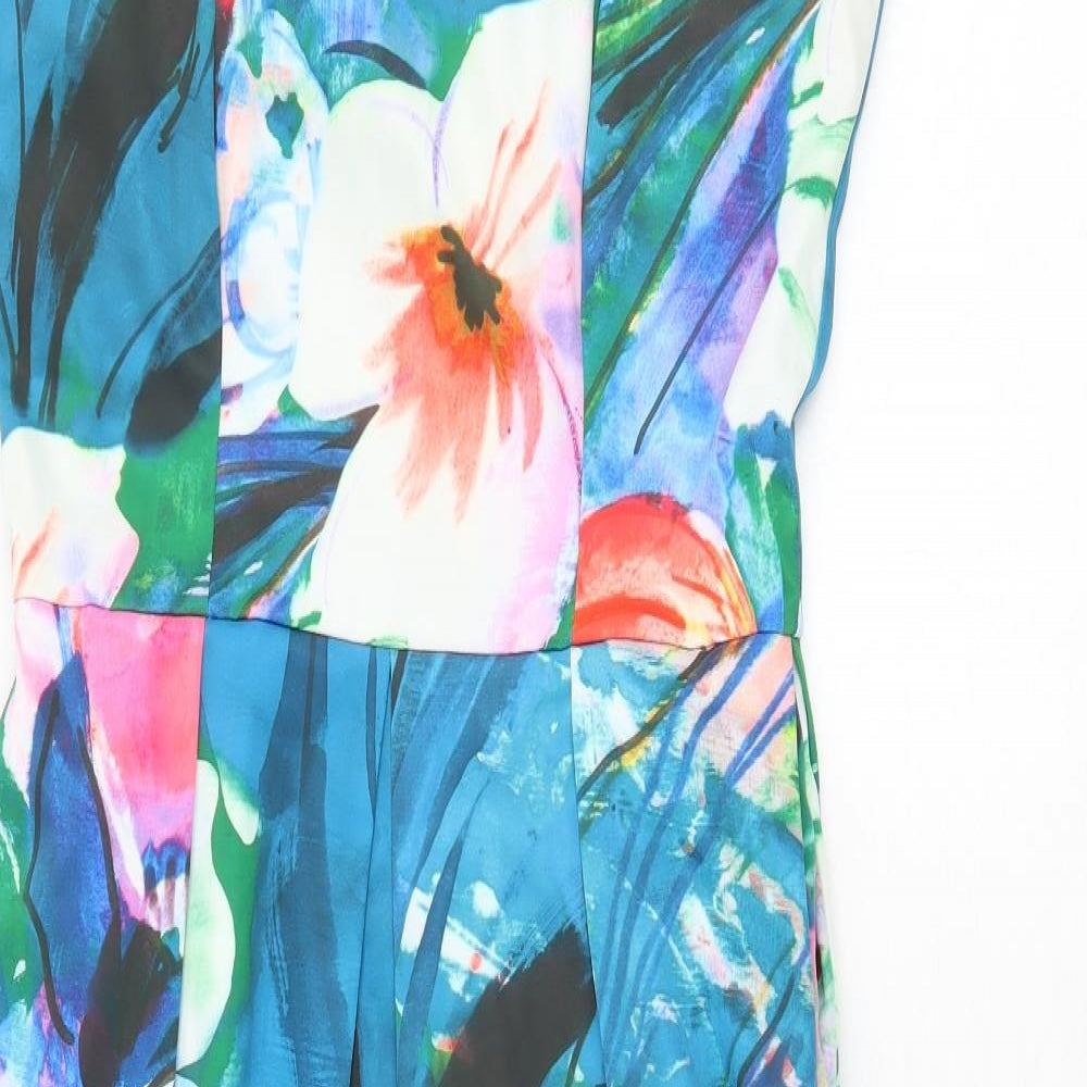 Closet London Womens Multicoloured Floral Polyester Tank Dress Size 10 Square Neck Zip