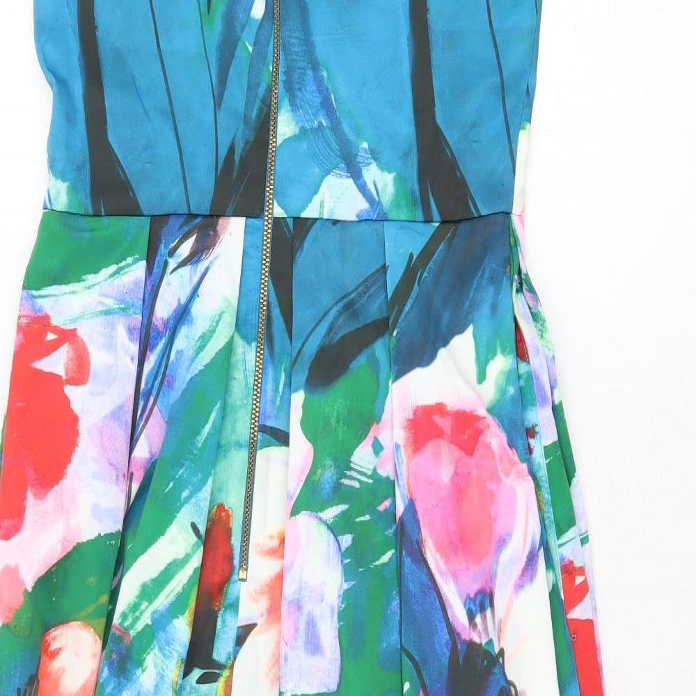 Closet London Womens Multicoloured Floral Polyester Tank Dress Size 10 Square Neck Zip