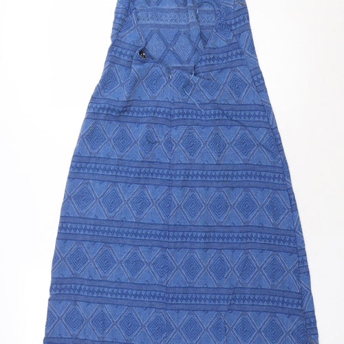 Zara Womens Blue Geometric Cotton A-Line Size M Halter Zip