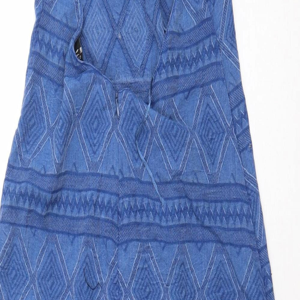 Zara Womens Blue Geometric Cotton A-Line Size M Halter Zip