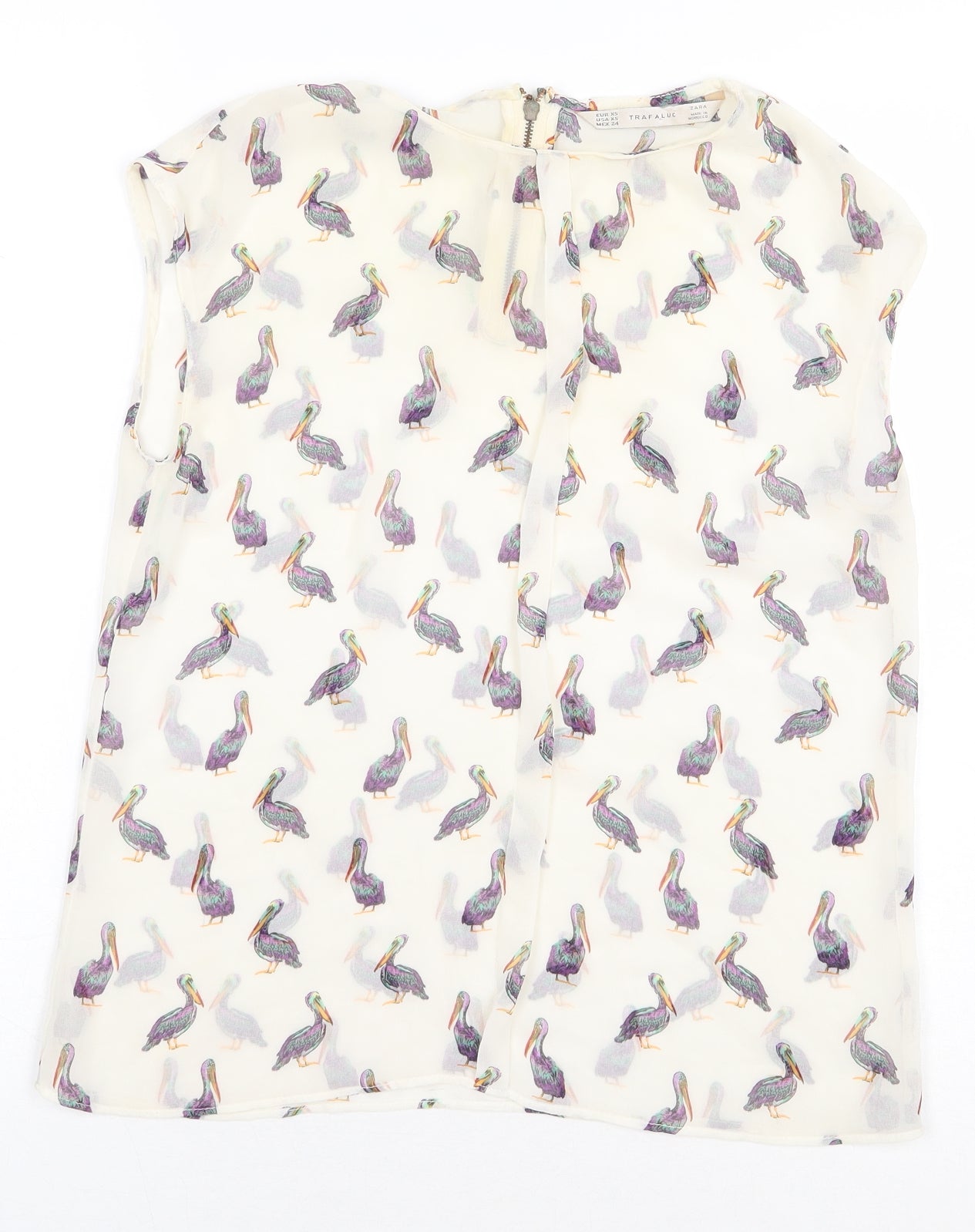 Zara Womens Beige Geometric Polyester Basic Blouse Size XS Round Neck - Bird