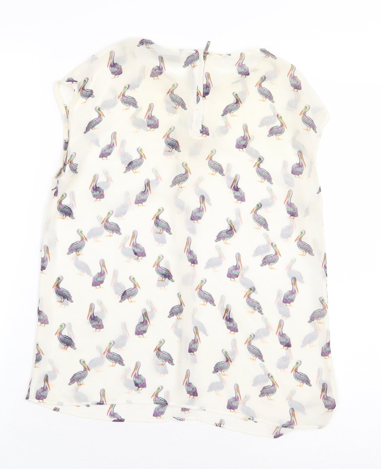 Zara Womens Beige Geometric Polyester Basic Blouse Size XS Round Neck - Bird