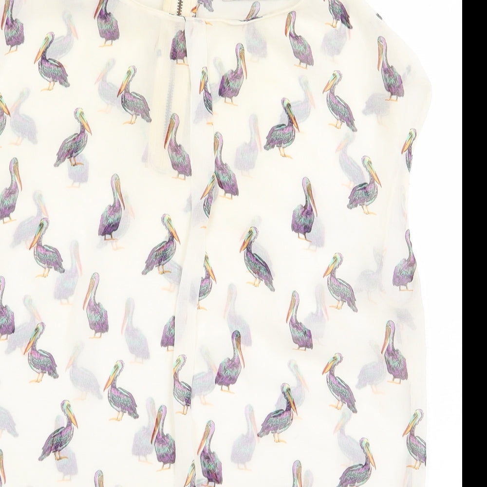 Zara Womens Beige Geometric Polyester Basic Blouse Size XS Round Neck - Bird