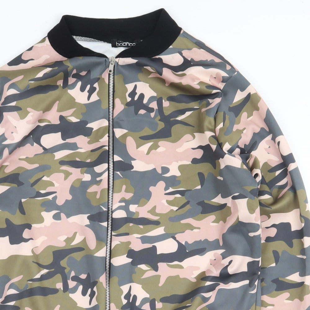 Boohoo Womens Multicoloured Camouflage Jacket Size 12 Zip