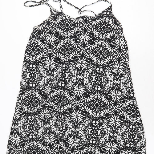 Papaya Womens Black Floral Viscose Tunic Tank Size 10 Scoop Neck - Racerback