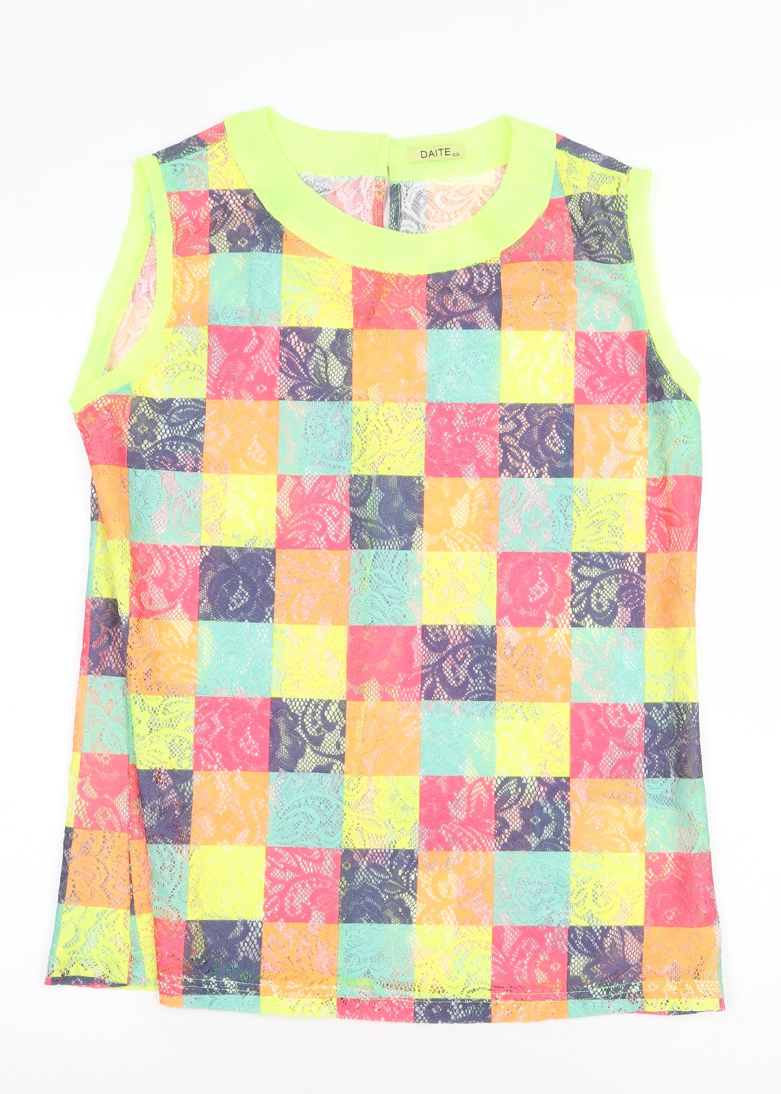 Daite GG Womens Multicoloured Geometric Viscose Basic Tank Size M Round Neck