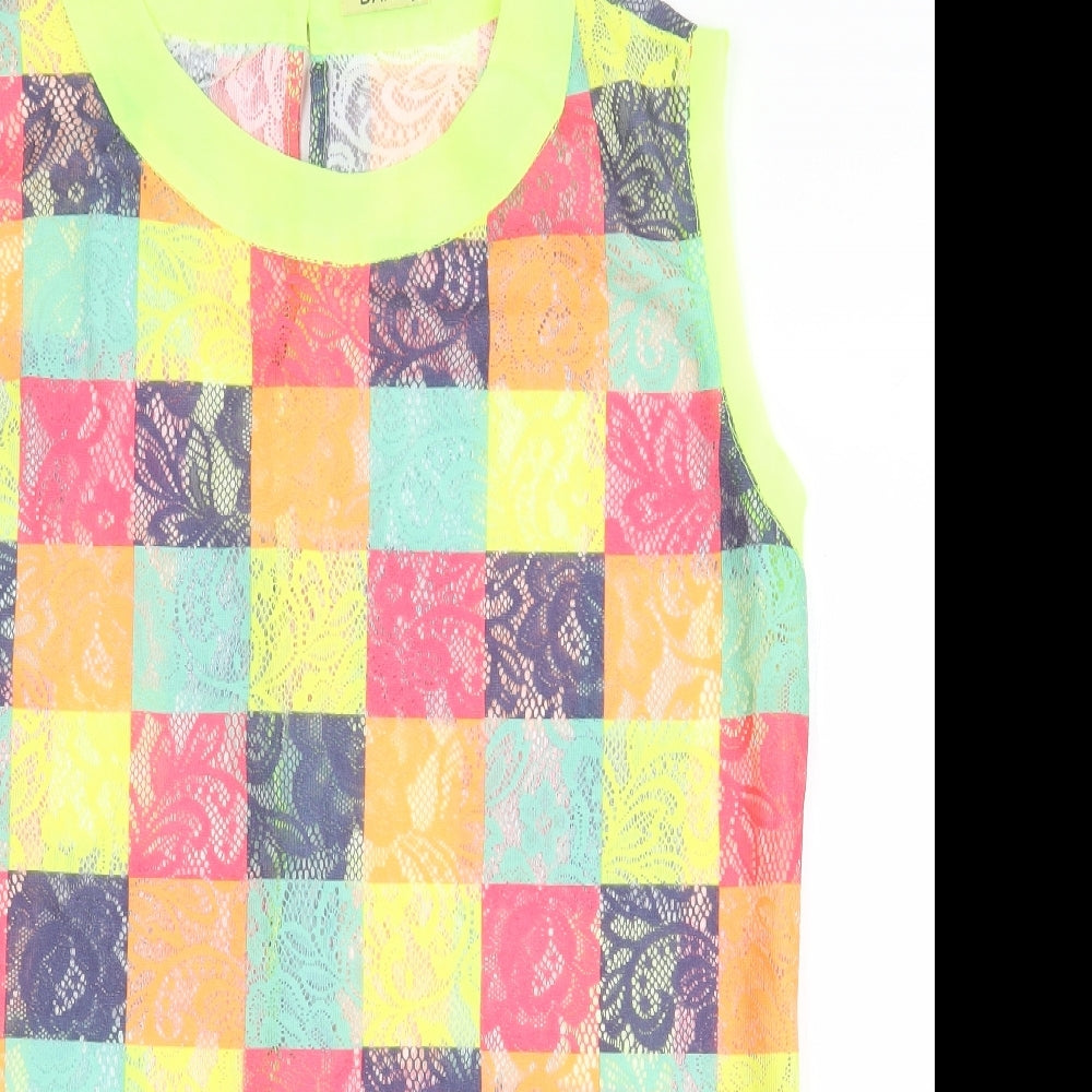 Daite GG Womens Multicoloured Geometric Viscose Basic Tank Size M Round Neck