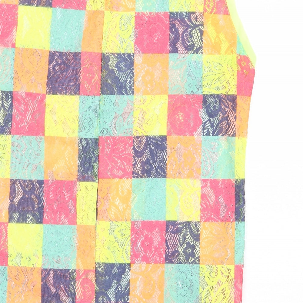 Daite GG Womens Multicoloured Geometric Viscose Basic Tank Size M Round Neck