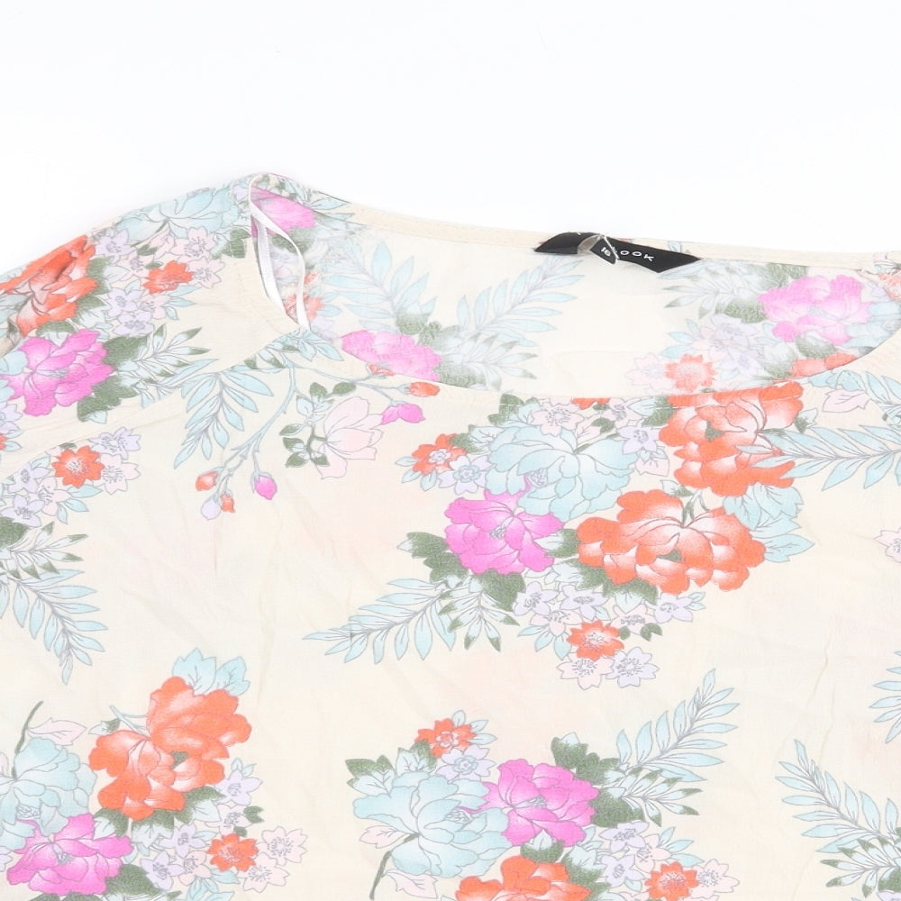 New Look Womens Beige Floral Viscose Basic Blouse Size 16 Boat Neck