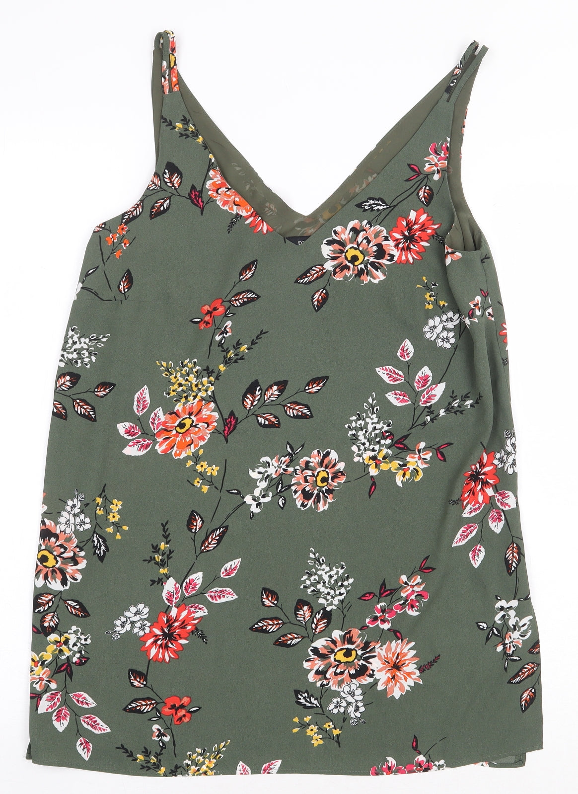 Papaya Womens Green Floral Polyester Camisole Tank Size 8 V-Neck
