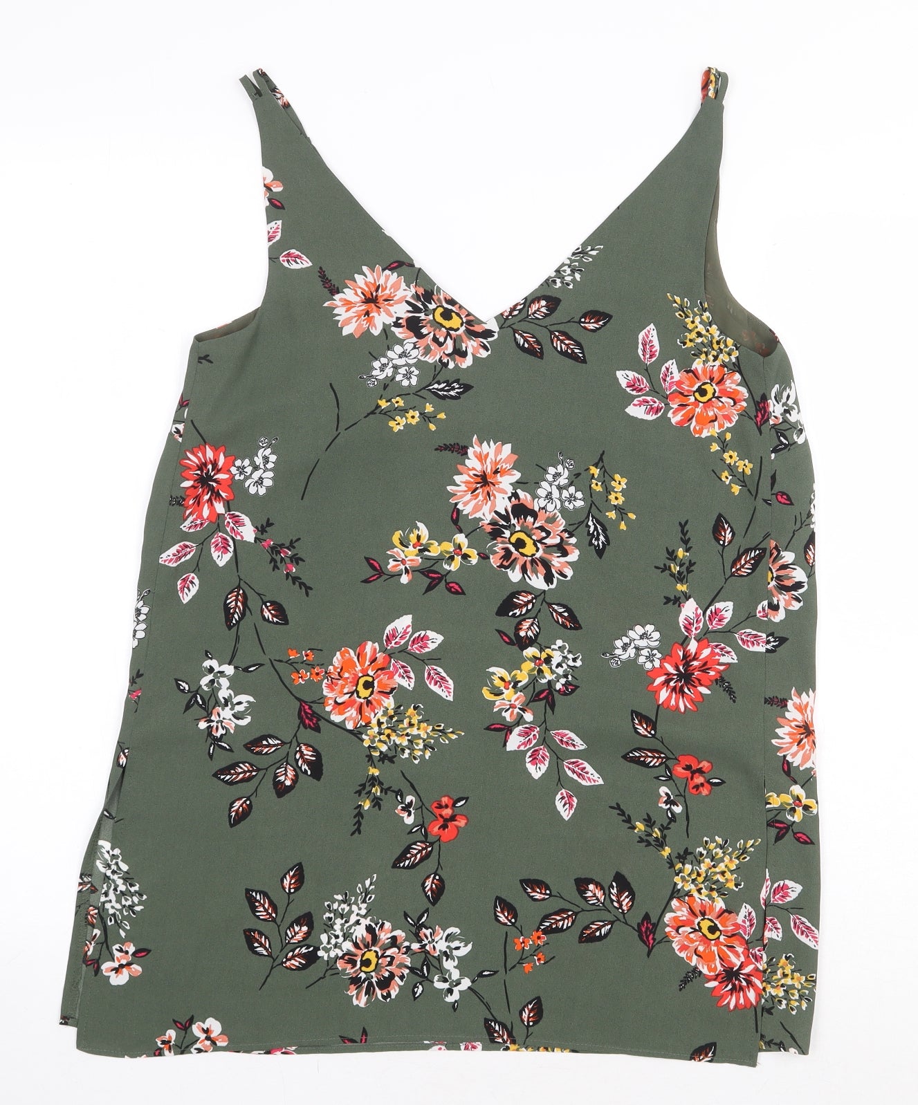 Papaya Womens Green Floral Polyester Camisole Tank Size 8 V-Neck